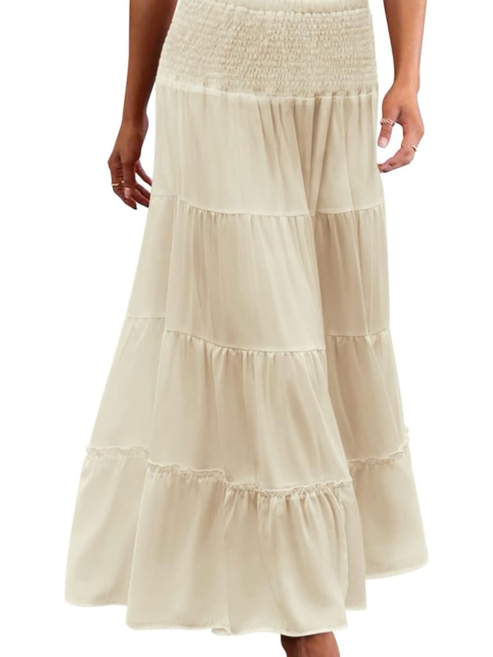 Women's Cream Tiered Maxi Skirt